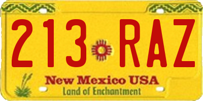 NM license plate 213RAZ