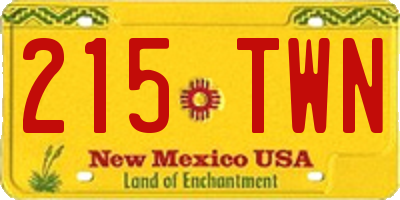 NM license plate 215TWN