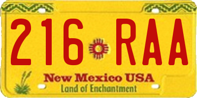 NM license plate 216RAA