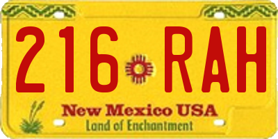 NM license plate 216RAH