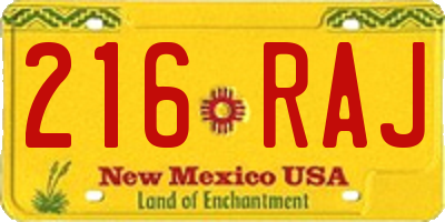 NM license plate 216RAJ