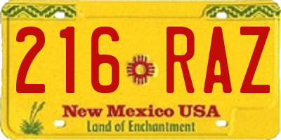 NM license plate 216RAZ