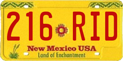 NM license plate 216RID