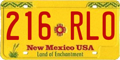 NM license plate 216RLO