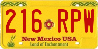 NM license plate 216RPW