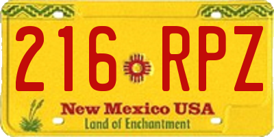 NM license plate 216RPZ