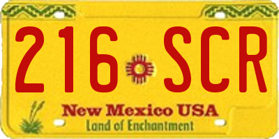 NM license plate 216SCR