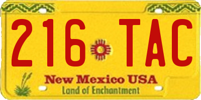 NM license plate 216TAC