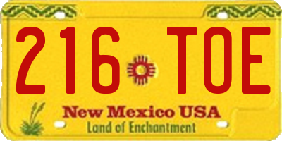 NM license plate 216TOE