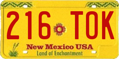 NM license plate 216TOK