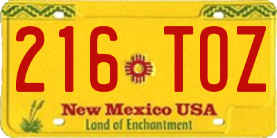 NM license plate 216TOZ