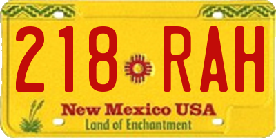 NM license plate 218RAH