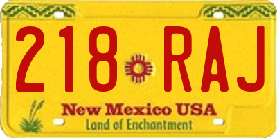 NM license plate 218RAJ