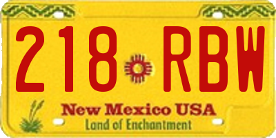 NM license plate 218RBW