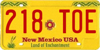 NM license plate 218TOE