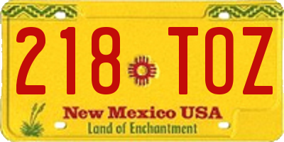 NM license plate 218TOZ