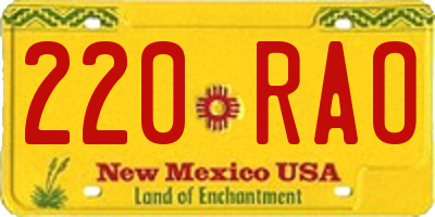 NM license plate 220RAO