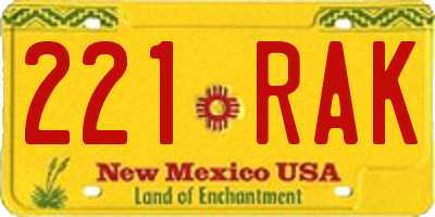 NM license plate 221RAK