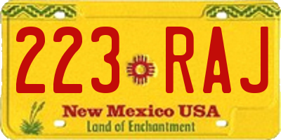 NM license plate 223RAJ