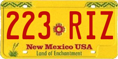 NM license plate 223RIZ