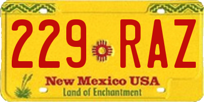 NM license plate 229RAZ