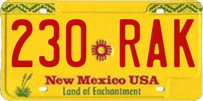 NM license plate 230RAK