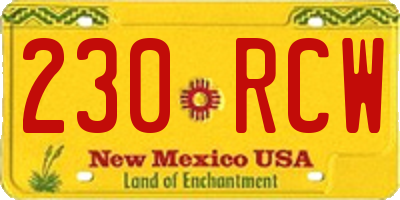 NM license plate 230RCW