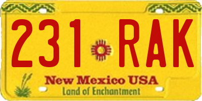 NM license plate 231RAK