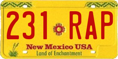 NM license plate 231RAP