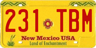 NM license plate 231TBM