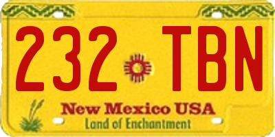NM license plate 232TBN