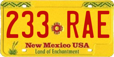 NM license plate 233RAE