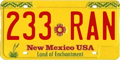 NM license plate 233RAN