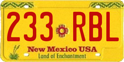 NM license plate 233RBL