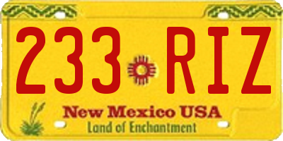 NM license plate 233RIZ