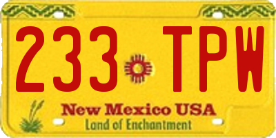 NM license plate 233TPW