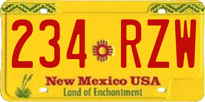 NM license plate 234RZW