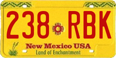 NM license plate 238RBK