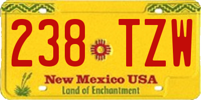 NM license plate 238TZW