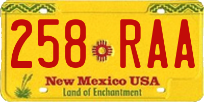 NM license plate 258RAA