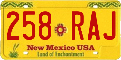 NM license plate 258RAJ