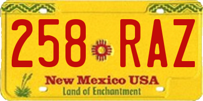 NM license plate 258RAZ