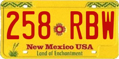 NM license plate 258RBW
