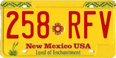 NM license plate 258RFV