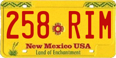 NM license plate 258RIM
