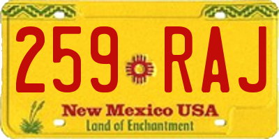 NM license plate 259RAJ