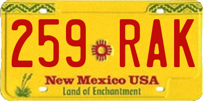 NM license plate 259RAK