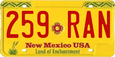 NM license plate 259RAN