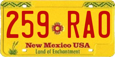 NM license plate 259RAO