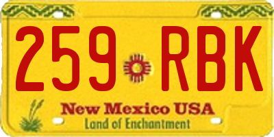 NM license plate 259RBK